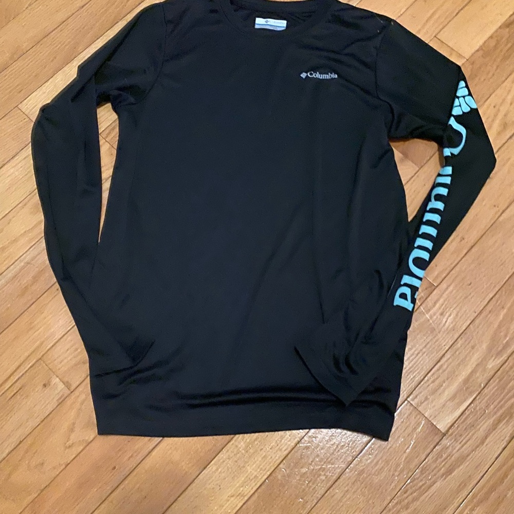 Columbia Black Long-Sleeve Rash Guard with Aqua Logo Sleeve